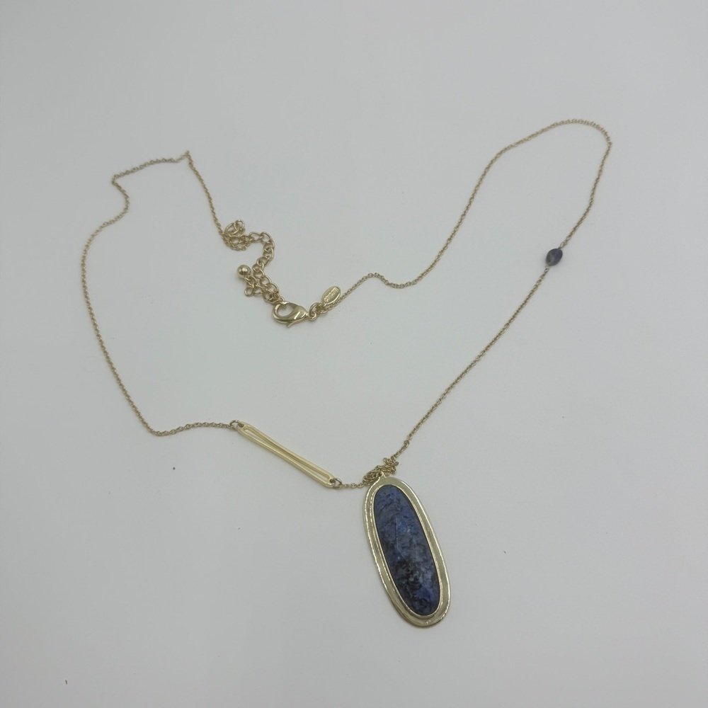 Chico’s Gold Tone Long Blue Pendant Necklace - Picture 5 of 10